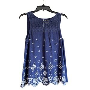 New Directions Weekend Navy Blue Crochet Lace Embroidered Sleeveless Tank Top M